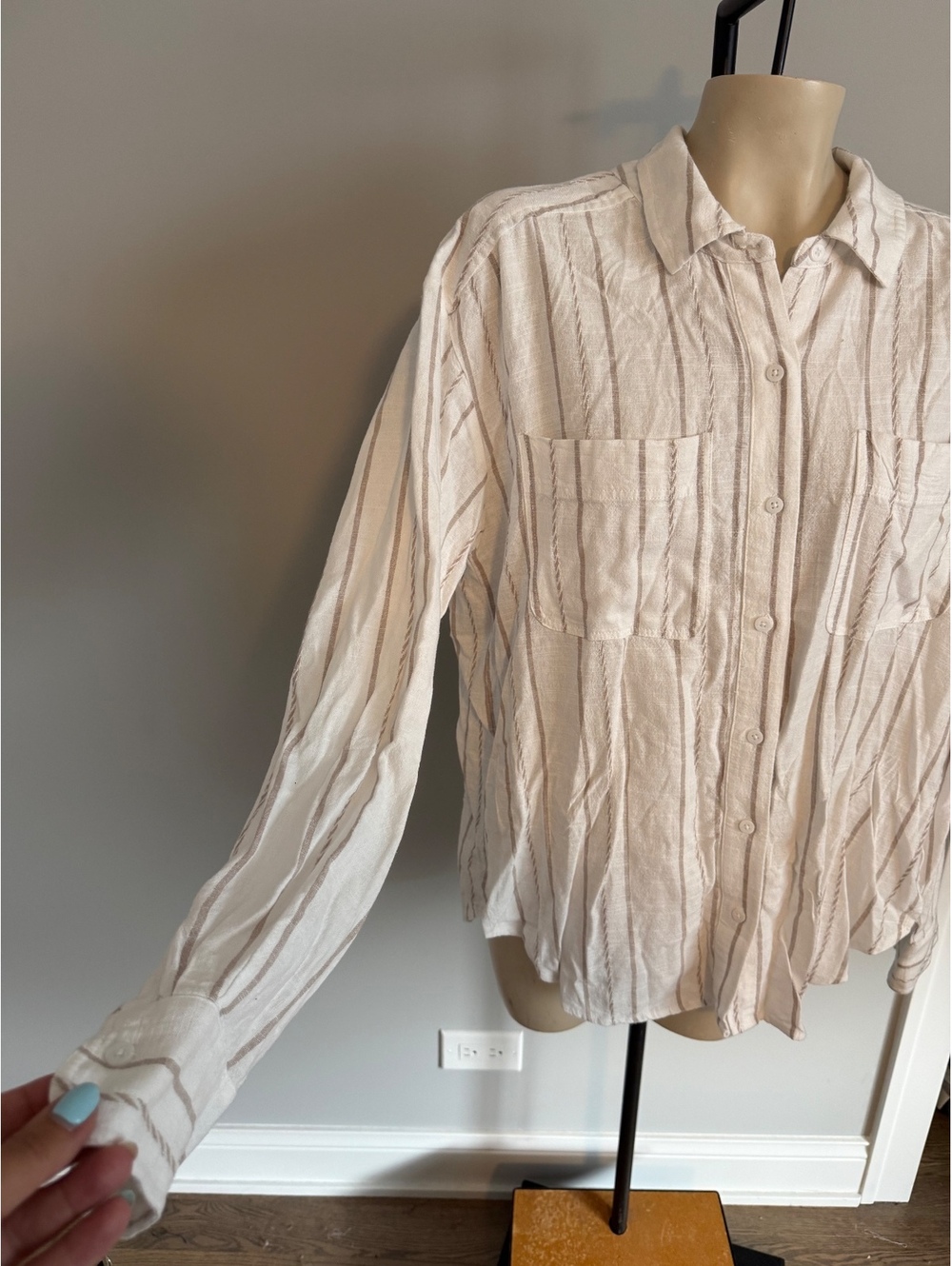 Splendid Women's Button-Up Shirt with Beige Stripes